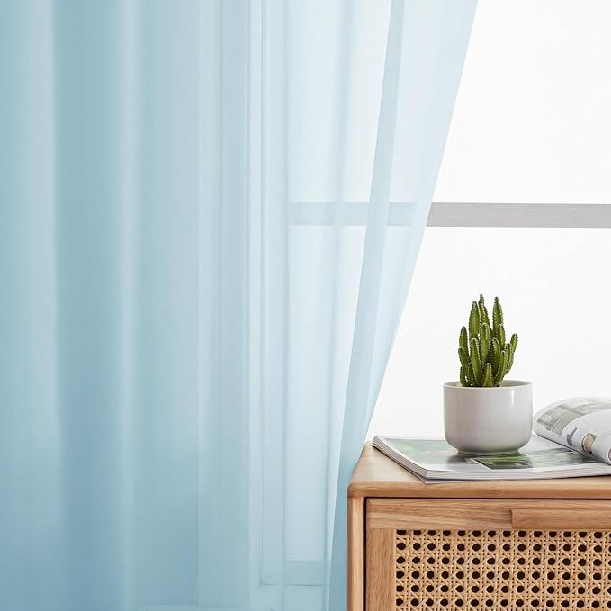 Aiyufeng 2 Pack: Basic Sky Blue Sheer Curtain Drapes 45 Inch Length 2 Panels - Image 6