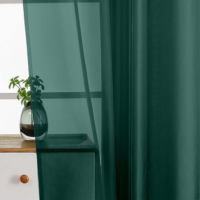 Green Small Sheer Curtains Tier 24 Inches Length 2 Pieces, Light Filtering Cafe - Image 4