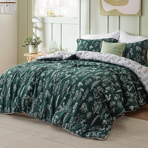 Bedsure Floral Comforter Set Cute Bedding Set Twin/Twin XL Dark Green - Image 2