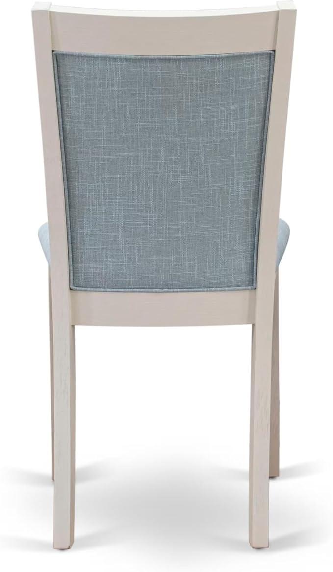East West Furniture V077MZ015-9 9 Piece Kitchen Table & Chairs Set Includes a Rectangle Dining Room Table with V-Legs and 8 Baby Blue Linen Fabric Parsons Chairs, 40x72 Inch, Multi-Color
