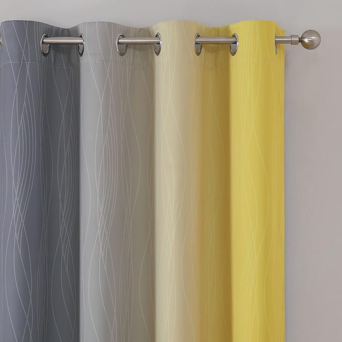 Estelar Textiler Yellow and Grey Blackout Curtains 108 Inches Long, Thermal - Image 4