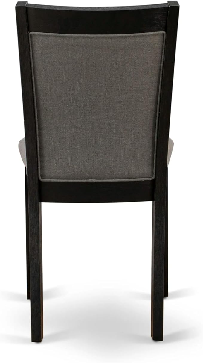 X07MZ-B06-50 - 9-Pc Dining Table Set a Rectangular Dining Table and a wooden Bench and 7 Dark Gotham Grey Linen Fabric Kitchen Chair, 39x120 Inch, Wire Brushed Black