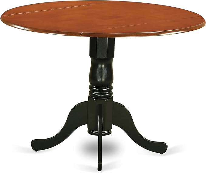 East West Furniture DLPF5-BCH-C 5 Piece Kitchen Table & Chairs Set Includes a Round Dining Room Table with Dropleaf and 4 Linen Fabric Upholstered Chairs, 42x42 Inch, Black & Cherry