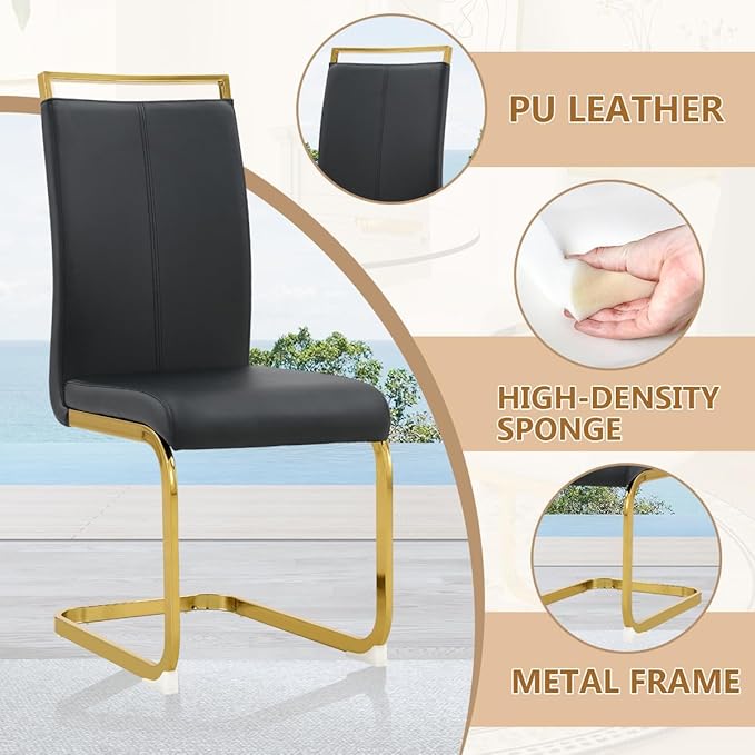 Dining Chairs Set of 2, Faux Leather Dining Chairs with Plated Chrome Metal Frame, Modern Kitchen Chairs Set with Padded Seat High Back for Dining Room, Kitchen Room, Living Room.