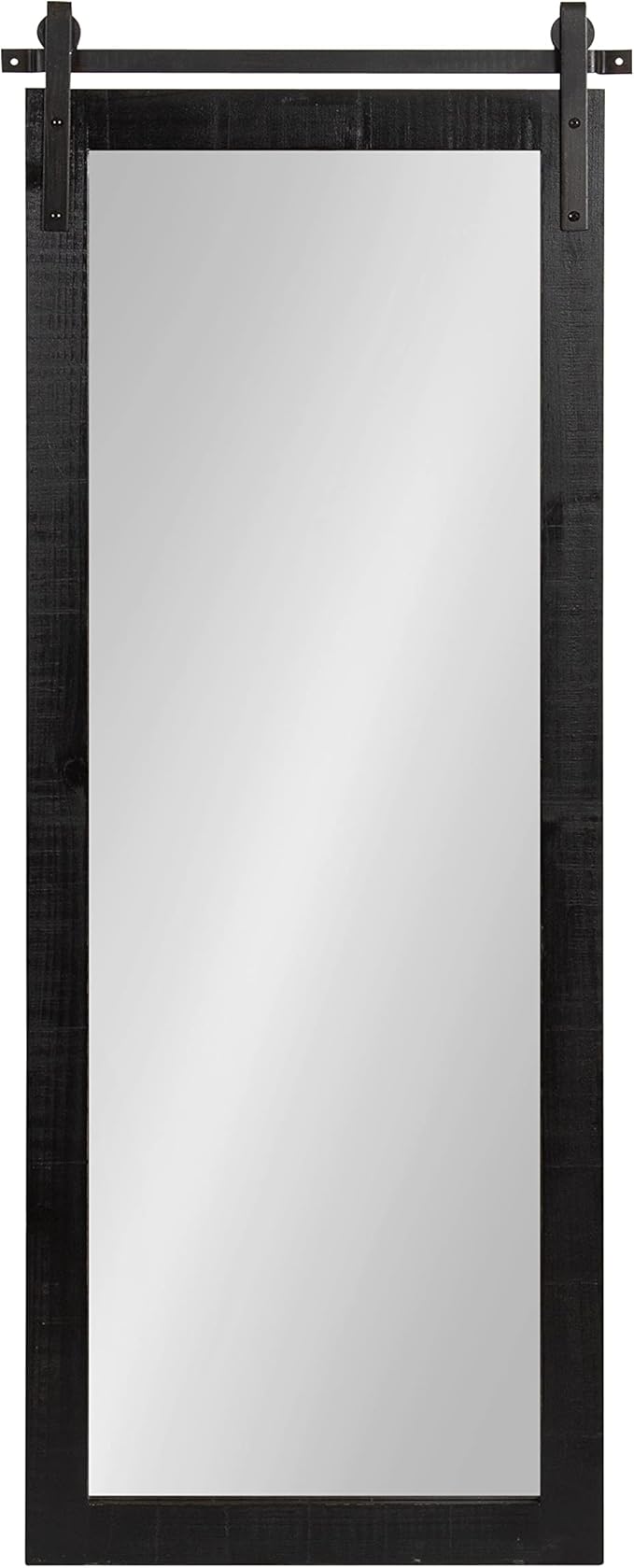Kate and Laurel Cates Farmhouse Wood Framed Panel Wall Mirror; 18 x 50; Black; Decorative Rustic Barn Door Inspired Wall Mirror Decor With Full Length Size