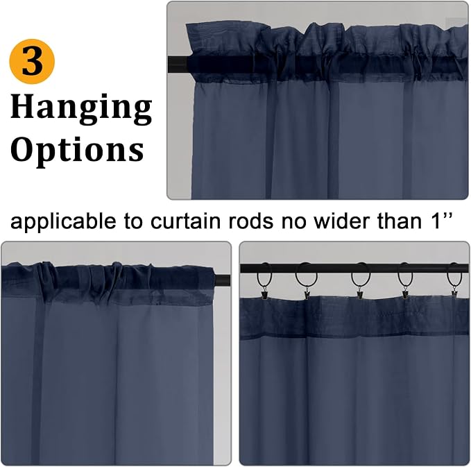 Gwine Navy Blue Sheer Curtains 63 Inch Length - Image 4