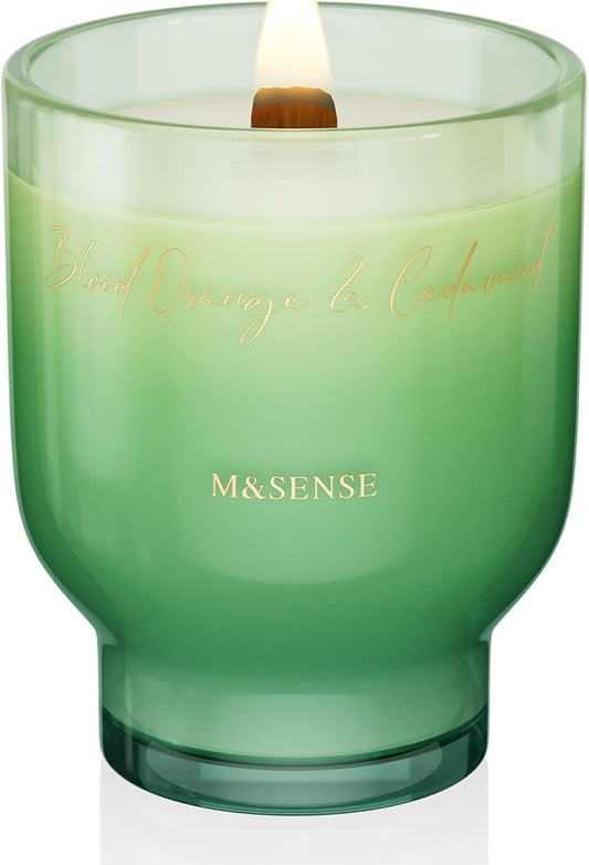 M&SENSE 16.6oz Natural Soy Large Jar Candle with Wooden Wick | Blood Orange & Cedarwood Scent | 95-Hour Burn & Long-Lasting Burn | Housewarming Gift for Men and Women