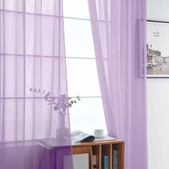 SpaceDresser Lavender Sheer Curtains 4 Panels Rod Pocket Semi-Sheer Curtain 96 - Image 4