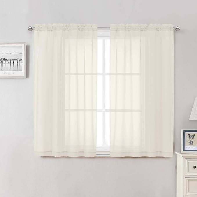 Lecloud Cream Sheer Curtains 50 Inch Length 2 Pcs, Rod Pocket Light Filtering by Lecloud