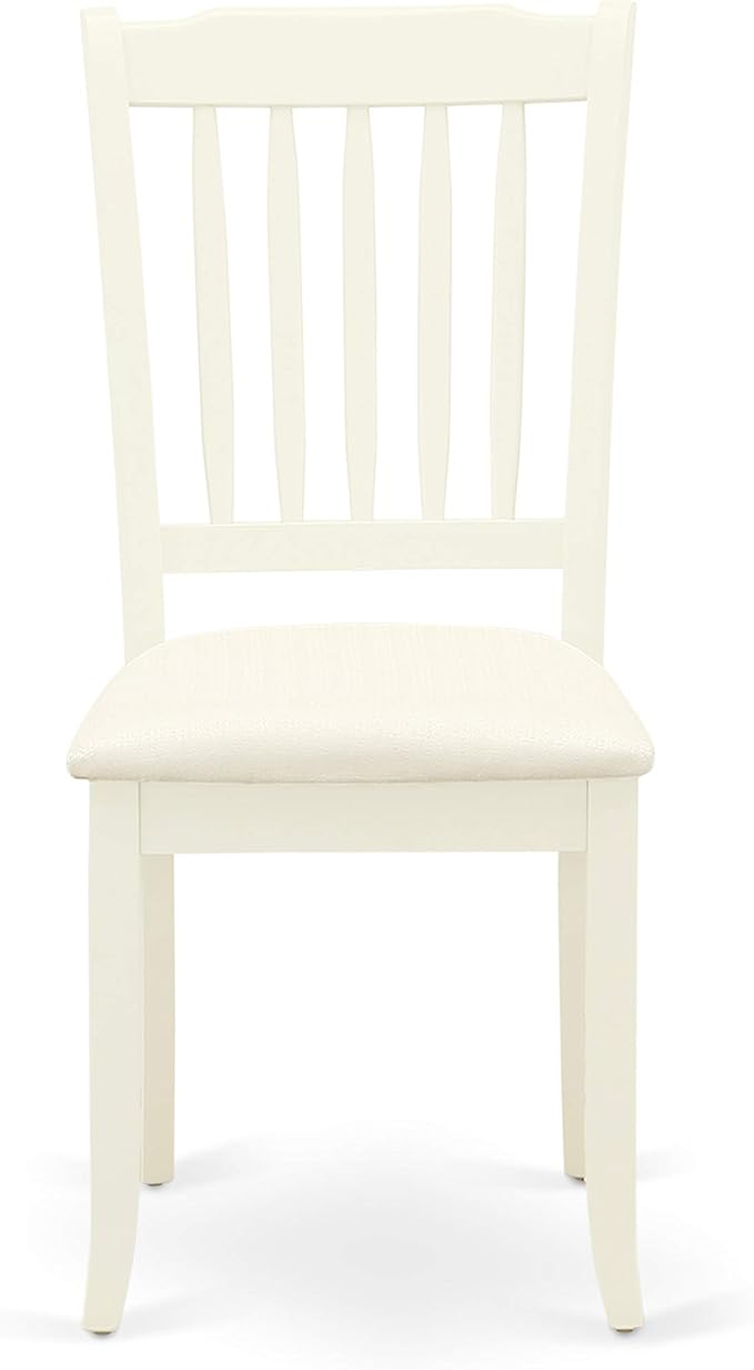 East West Furniture HBDA3-LWH-C 3 Piece Dining Room Table Set Contains a Round Kitchen Table with Pedestal and 2 Linen Fabric Upholstered Dining Chairs, 42x42 Inch, Linen White