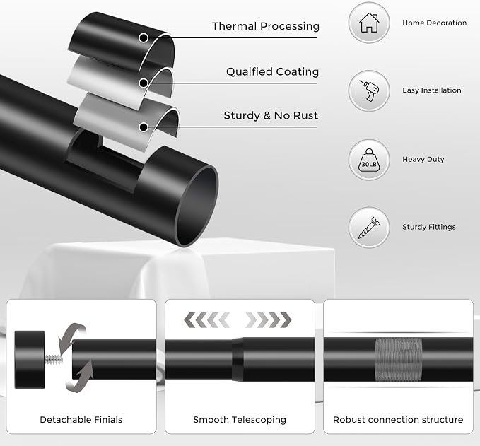 VOIIY 2 Pack Curtain Rods for Windows 18 to 42 Inch, Modern Adjustable Heavy - Image 7