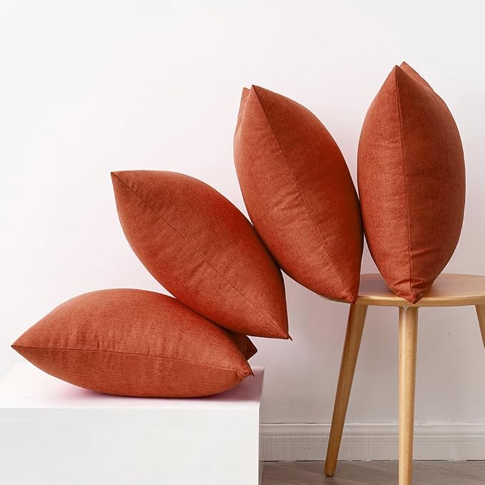 MIULEE Pack of 4 Decorative Burnt Orange Throw Pillow Covers Linen Waterproof - Image 6
