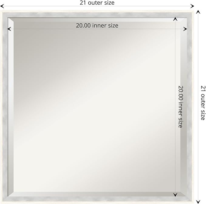 Amanti Art White Bathroom Mirror for Over Sink, 21x21 Paige White Silver Square Vanity Mirror, Medium Modern Contemporary Wood Frame, Hangs Horizonally and Vertically, Bathroom Wall Decor, Beveled