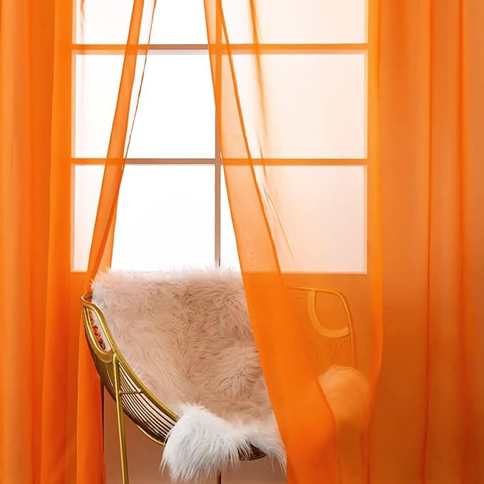 SpaceDresser Orange Sheer Curtains 4 Panels Rod Pocket Semi-Sheer Curtain 72 - Image 5