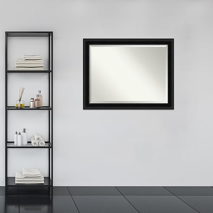 Amanti Art Black Bathroom Mirror for Over Sink, 36x46 Parlor Black Rectangle Vanity Mirror, X-Large Traditional Frame, Hangs Horizonally and Vertically, Bathroom Wall Decor, Beveled Edge