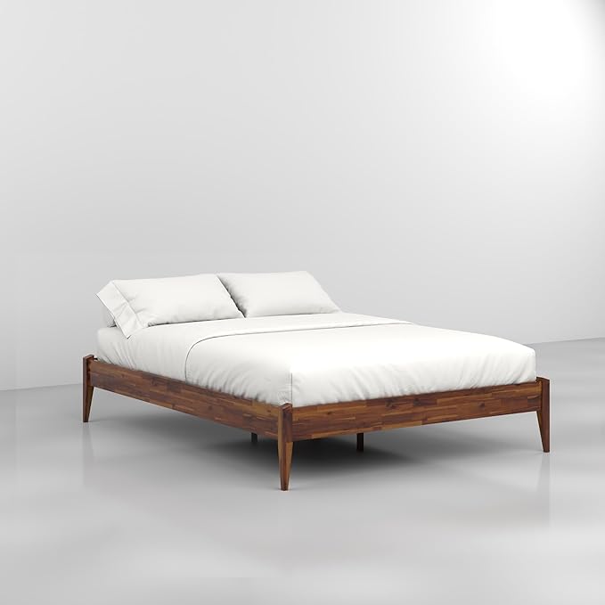 Bme Dinkee 15-Inch Solid Wood Queen Platform Bed Frame - Japanese Joinery, Minimalist Style - Wood Slats, Easy Assembly, No Box Spring Needed - Chocolate