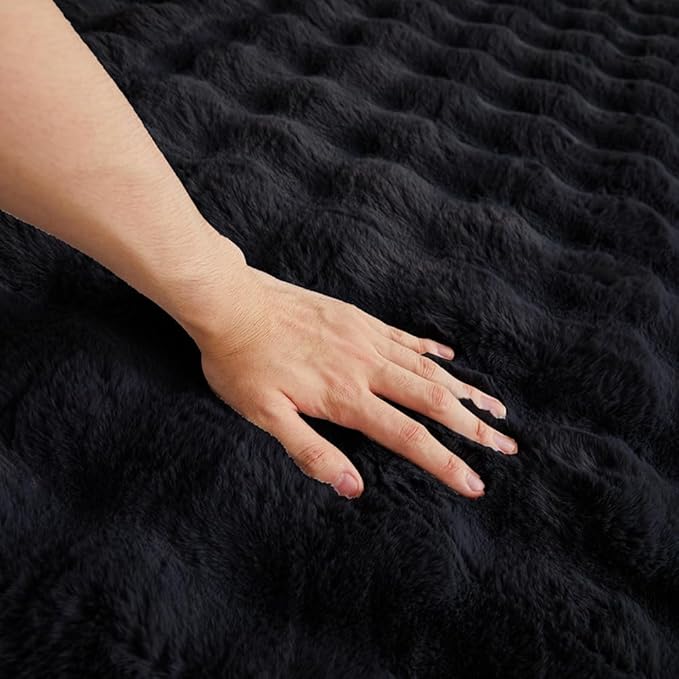 Black Rabbit Plush Rug 8'x10', Fluffy Faux Fur Shaggy Area Rug - Image 7