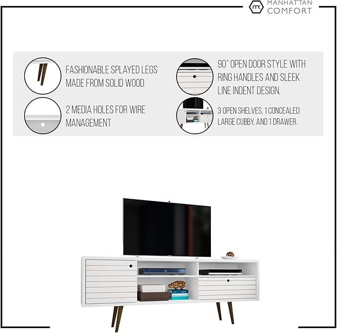 Manhattan Comfort Liberty Mid Century Modern TV Stand for Televisions up to 65 Inches, Bedroom and Living Room Entertainment Center with Storage, Shelves, and Cabinet, 71" Wide, Rustic Brown/Yellow