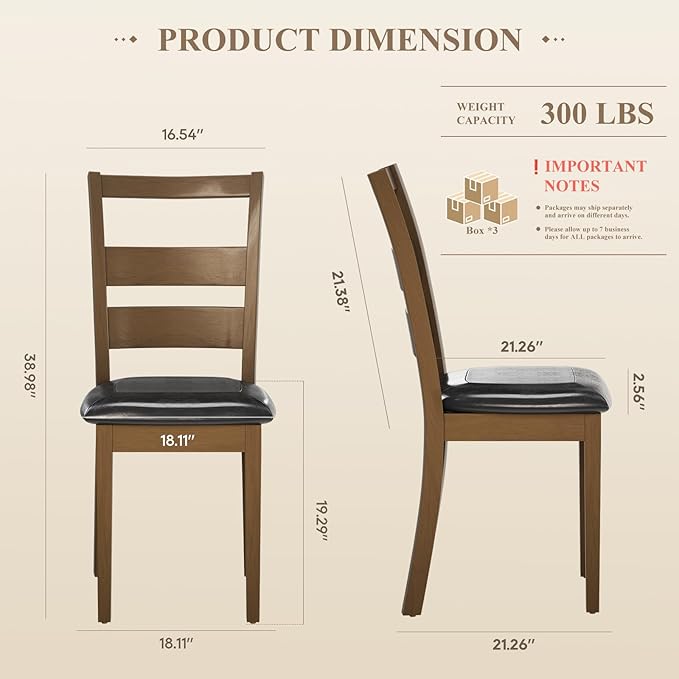 COLAMY Farmhouse Dining Chairs Set of 6, Upholstered Kitchen Chairs with Ladder Back, Modern Wood Side Dining Room Chairs with Wooden Legs for Dinner Rustic Restaurant, Darkbrown
