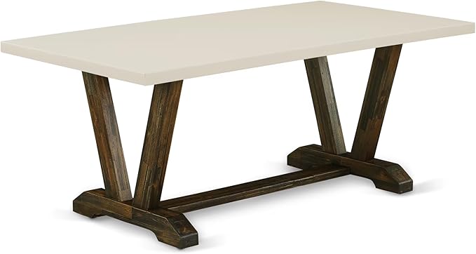 East West Furniture V727VE721-5 5 Piece Modern Dining Table Set Includes a Rectangle Wooden Table with V-Legs and 4 Blue Color Linen Fabric Upholstered Chairs, 40x72 Inch, Multi-Color