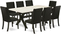 East West Furniture X627FL624-9 9 Piece Dining Room Furniture Set Includes a Rectangle Dining Table with X-Legs and 8 Black Linen Fabric Upholstered Parson Chairs, 40x72 Inch, Multi-Color
