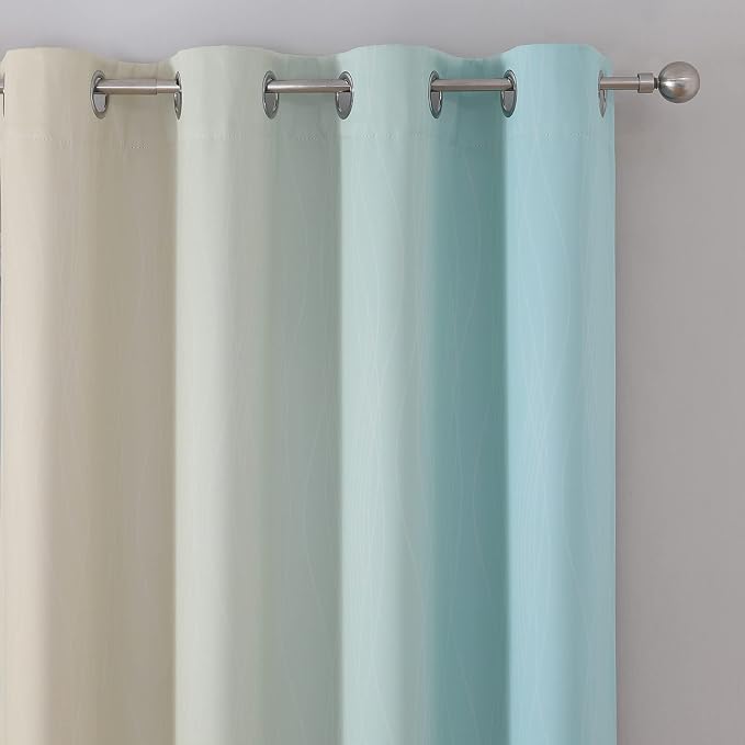 Estelar Textiler Aqua and Beige Gradient Blackout Curtains 84 Inches Long - Image 4