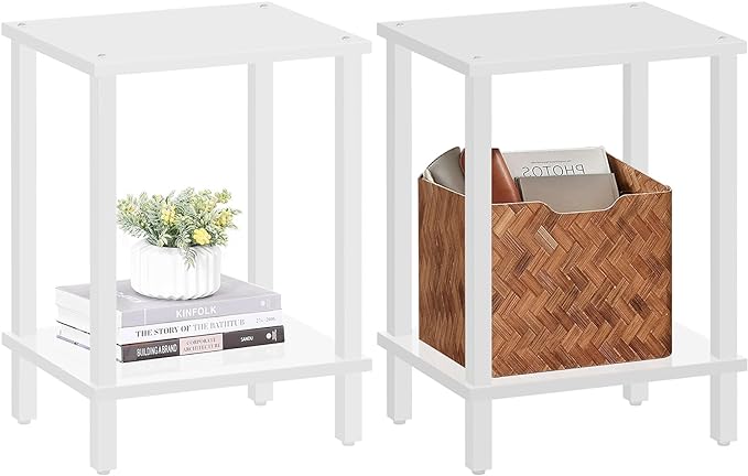 TUTOTAK End Table, Set of 2, Side Table, Nightstand, 2-Tier Storage Shelf, Sofa Table for Small Space, Living Room, Bed Room TB01BW035