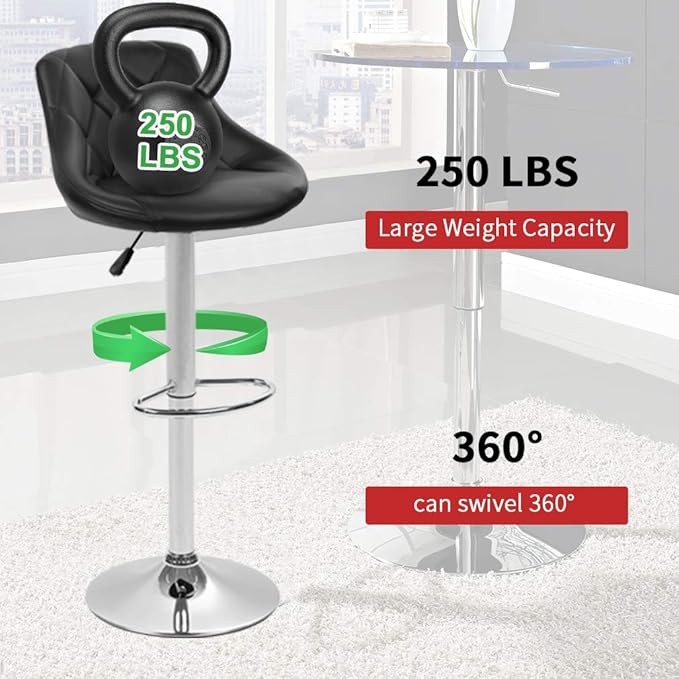 BestOffice Counter Height Bar Stools Set of 2 Bar Stools Swivel Stool Height Adjustable Bar Chairs with Back PU Leather Swivel Bar Stool Kitchen Counter Stools Dining Chairs