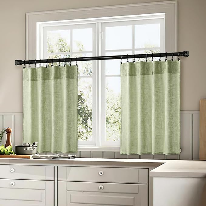 MIULEE Sage Green Kitchen Curtains 36 Inch Length 2 Panels, Soft Thick Linen - Image 3