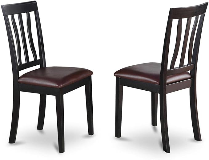 East West Furniture SUAN5-BCH-LC 5 Piece Kitchen Table Set Includes a Round Dining Room Table with Dropleaf & Shelves and 4 Faux Leather Upholstered Chairs, 42x42 Inch, Black & Cherry