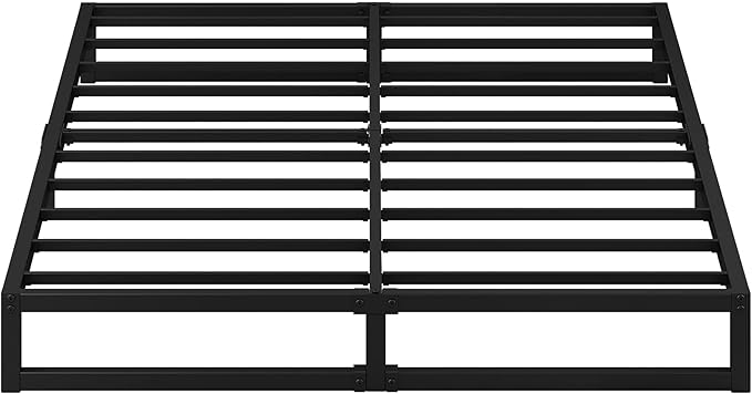 EMODA 7 Inch Queen Bed Frame No Box Spring Needed Heavy Duty Metal Platform BedFrame Queen Size with Steel Slats, Easy Assembly, Black
