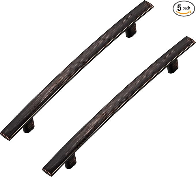5 Pack Cabinet Handles 5" Hole Center - Curved Cabinet Pulls Oil Rubbed Bronze Drawer Pulls for Kitchen Cupboard Solid Hardware for Dresser Drawer Arch Hardware