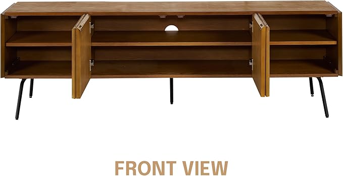 NTC Veil TV Stand with 4 Doors for TVs up to 75’’, Media Console with Vertical Groove Design and Metal Legs, Modern Entertainment Center for Living Room and Bedroom, Effortless Assembly, Rustic Oak
