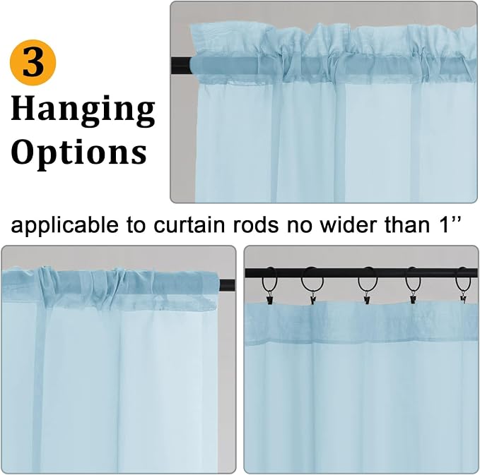 Gwine Sky Blue Sheer Curtains for Living Room 45 inches Long, Short Voile Light - Image 4