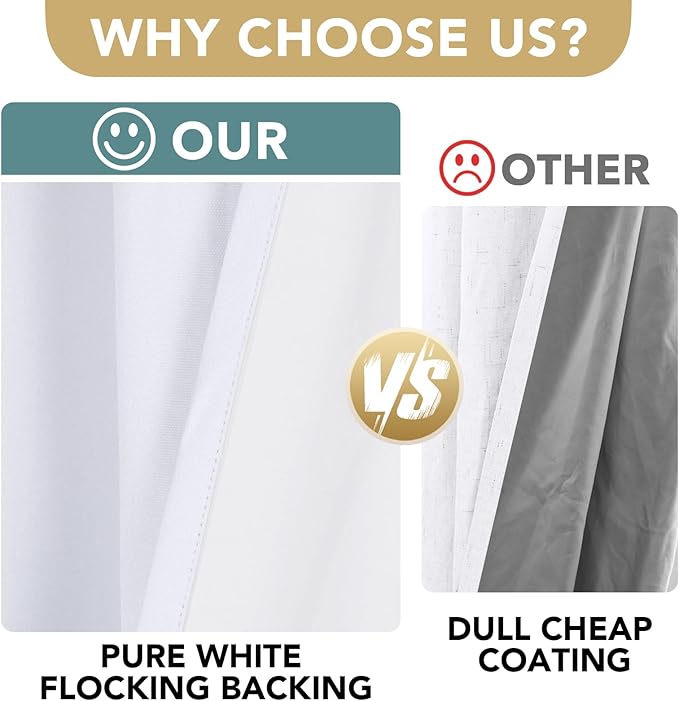 H.VERSAILTEX Primitive Linen Curtains 100% Blackout Curtain Drapes Burlap Curtains with White Thermal Insulated Liner, Grommet Top Drapes Living Room/Bedroom (2 Panels, 42 x 54 Inch, Bright White)