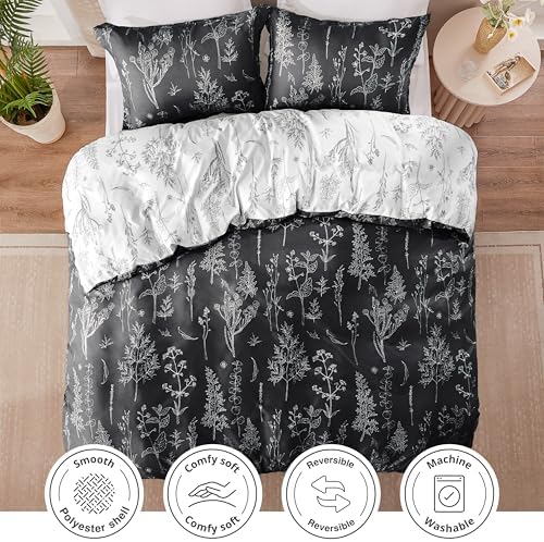 Love's cabin Floral Comforter Set Cute Bedding Twin Reversible 2Pcs Black - Image 5
