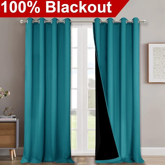 NICETOWN 100% Blackout Blinds, Peacock Teal, Laundry Room Decor Window - Image 2