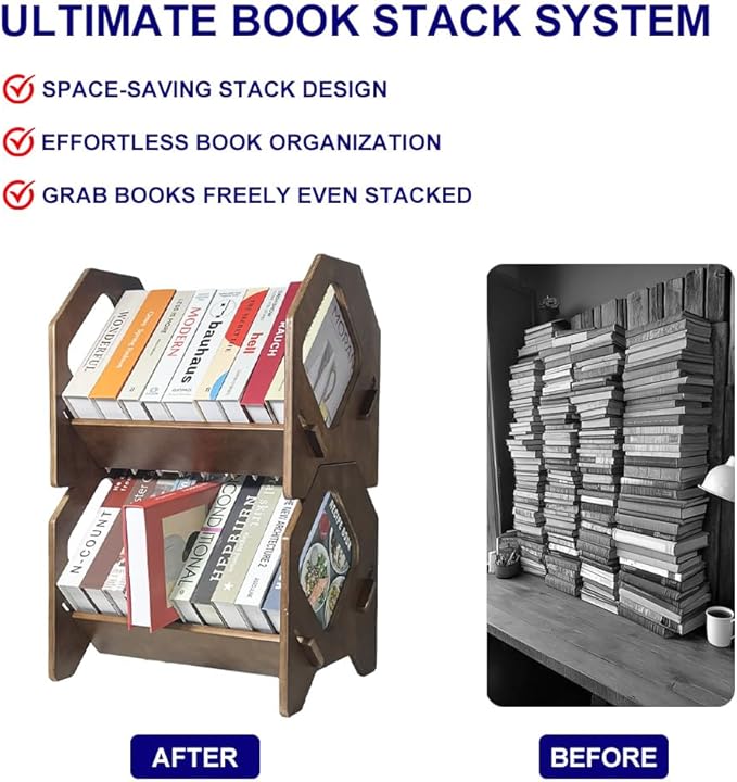 Desktop Bookshelf, Stackable Book Organizer with Handle, storage rack for CD/Magazine/File Folder, Portable Small bookshelf for Study, Living room, Kid's room, No Nails, Medium Size