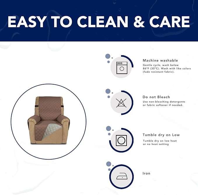 PureFit Reversible Sofa Cover Water Resistant Recliner Couch Cover, Machine Washable Furniture Cover with Adjustable Strap for Dogs, Pets (Recliner, Brown/Beige)
