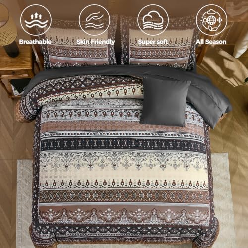 Boho Comforter Set King Size, 8 Pieces Brown Black Striped Bedding Set - Image 5