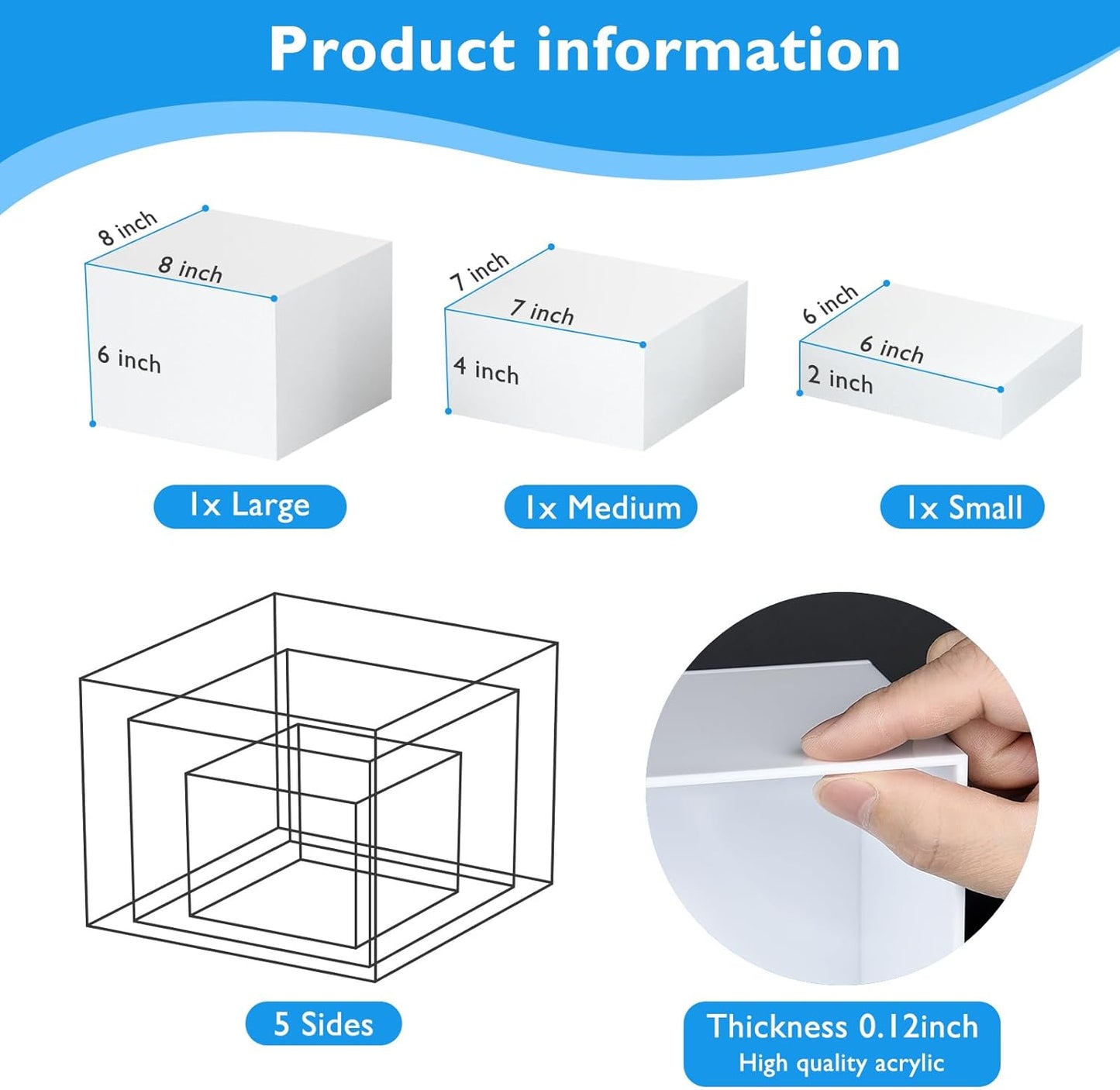 3Pcs White Buffet Risers Acrylic Boxes Display Food Risers for Buffet Table Platter Parties Weddings Catering Dessert Collectibles Figures Show ( 6''x7''x8'')