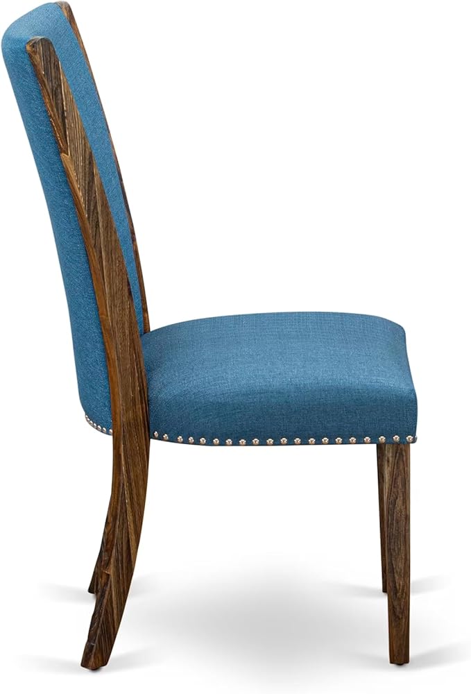 East West Furniture V777VE721-5 5 Piece Dining Set Includes a Rectangle Dining Room Table with V-Legs and 4 Blue Color Linen Fabric Upholstered Parson Chairs, 40x72 Inch, Multi-Color