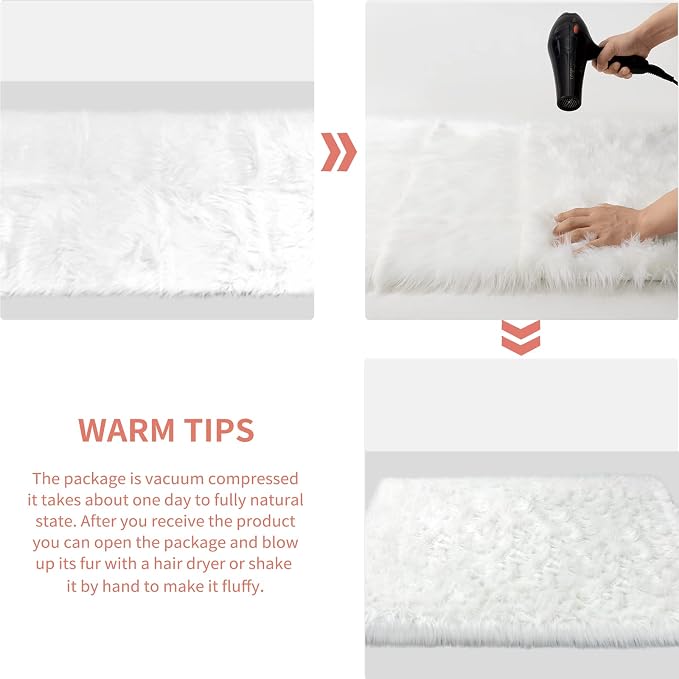 CIICOOL Faux Fur Rug White Fluffy Area Rugs - Image 7