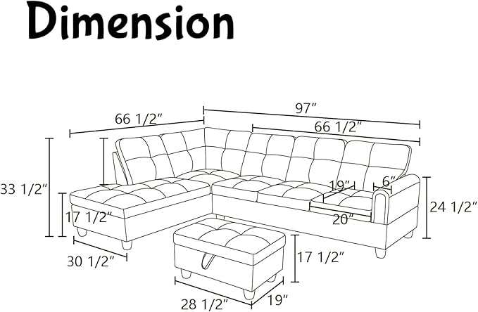 Modern Living Room Furniture Sets with Pillows, Modular Sectional Couches with Chaise Lounge, 4-Seaters L Shape Sofa with Storage Ottoman, for Living Room, Faux Leather, Brown