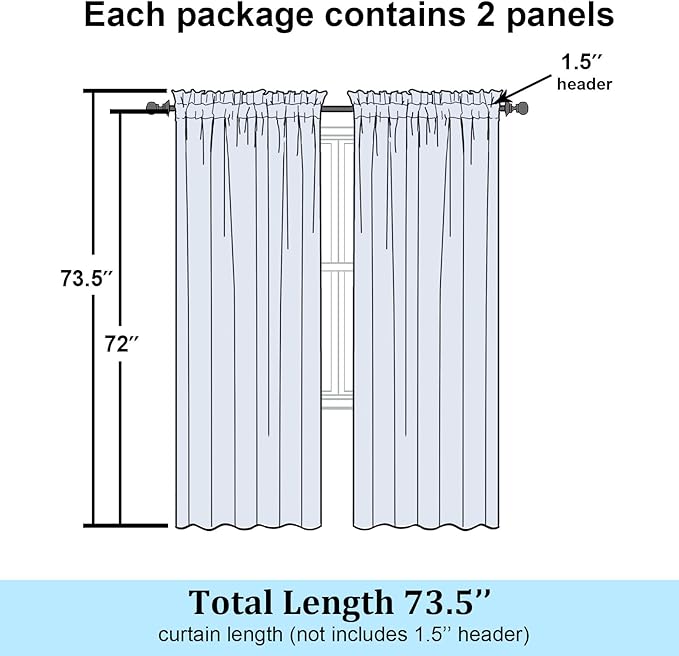 Simplebrand Navy Blue Sheer Curtains 72 Inch Length 2 Panels - Image 7