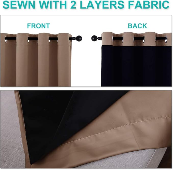 NICETOWN Cappuccino Bedroom Full Blackout Cold Blocking Short Curtain Panels - Image 5