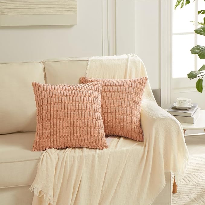 Fancy Homi 4 Packs Peach Decorative Throw Pillow Covers 24x24 Inch - Image 6