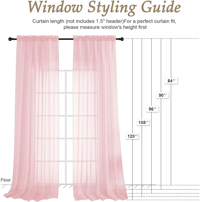 OVZME Blush Pink Bedroom Curtains 96 Length - Image 2