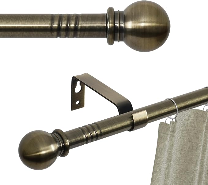 Antique Brass Curtain Rods for Windows 48 to 88, Adjustable 5/8 inch Brushed by GSBLUNIE