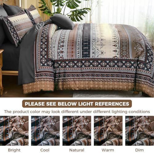 Boho Comforter Set King Size, 8 Pieces Brown Black Striped Bedding Set - Image 7